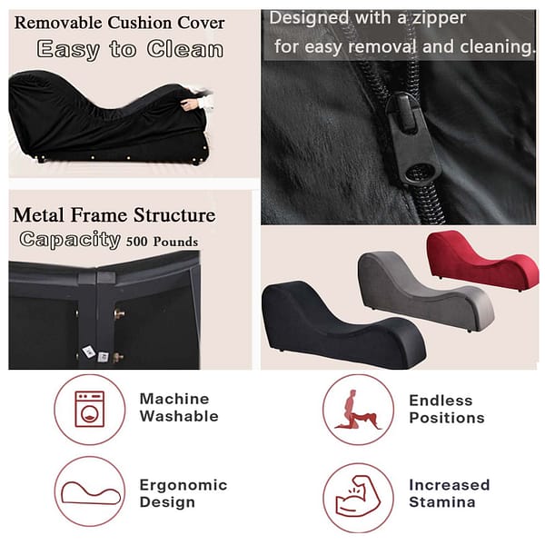 Premium Yoga Chaise Lounge Chair for Couples – Heavy Duty Adult Sex Position & Posture Support-Black 8 Yoga Chaise lounger