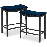 blue velvet saddle bar stools set of 2