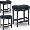 Counter Height Bar Stools Set of 3, Black Fabric
