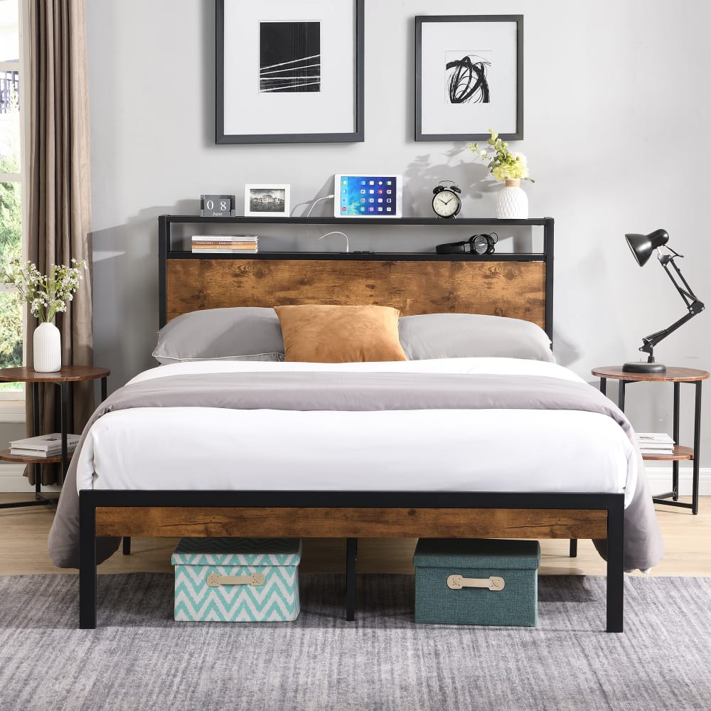 King Size Metal Bed with USB charger and Power Outlet
