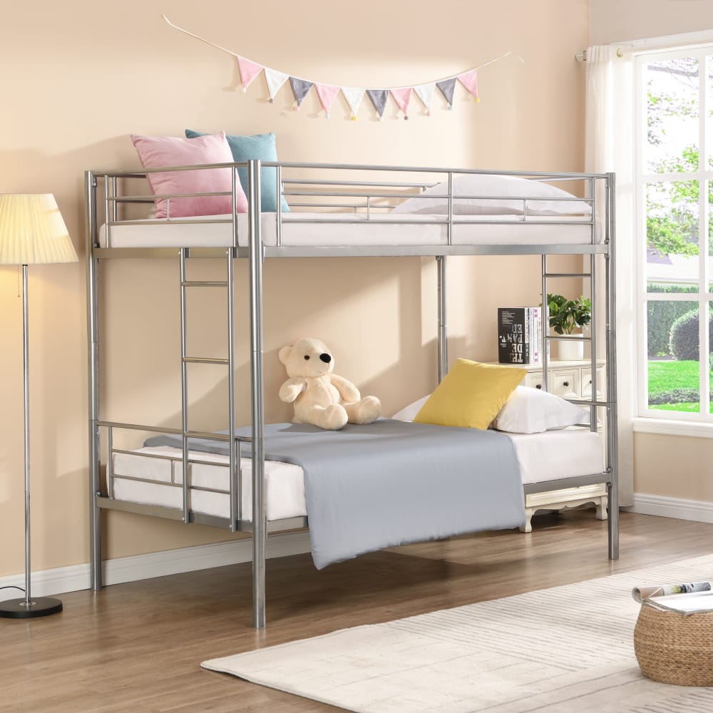 Metal twin bunk bed silver