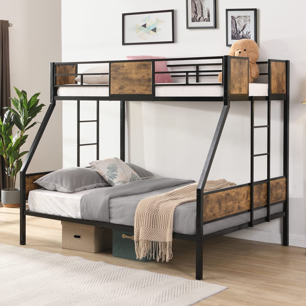 Space-Saving Twin Over Full Bunk Bed in Rustic Brown-1