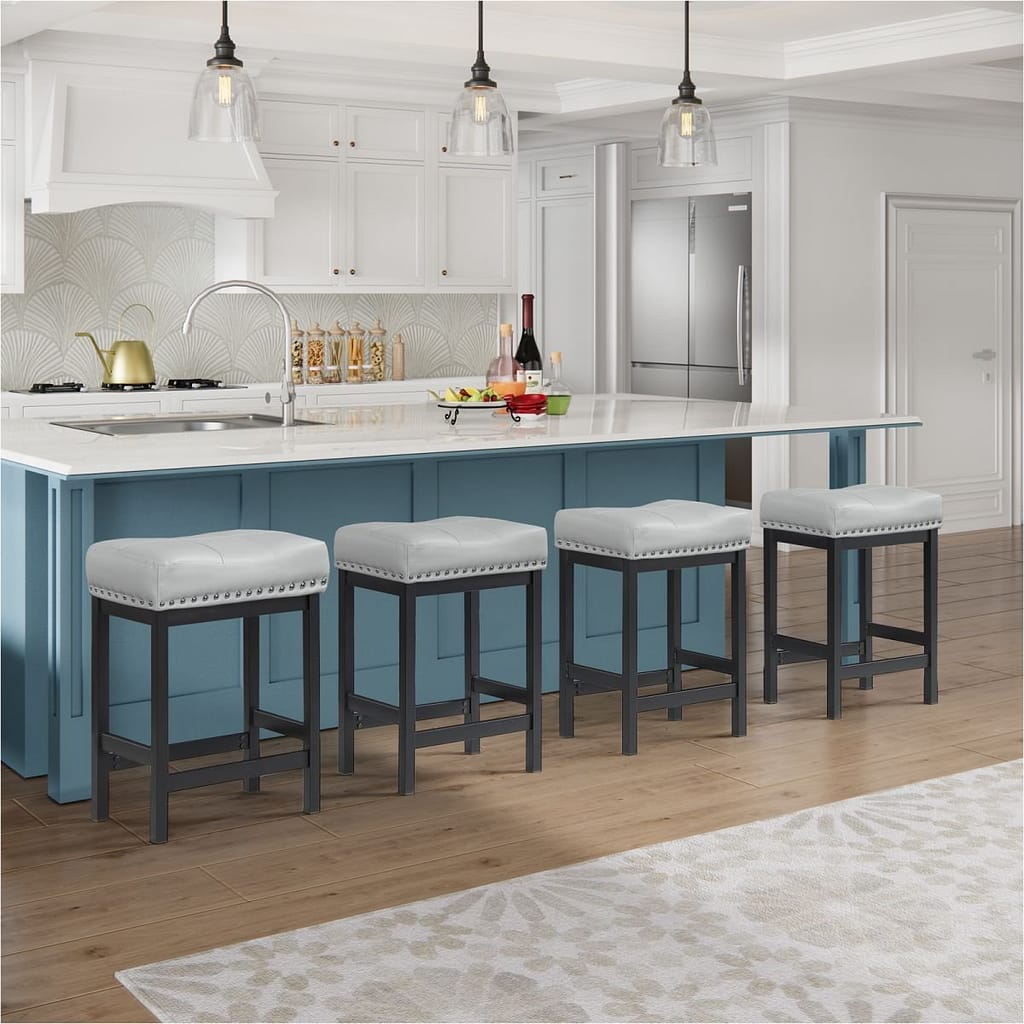 white counter height saddle bar stools