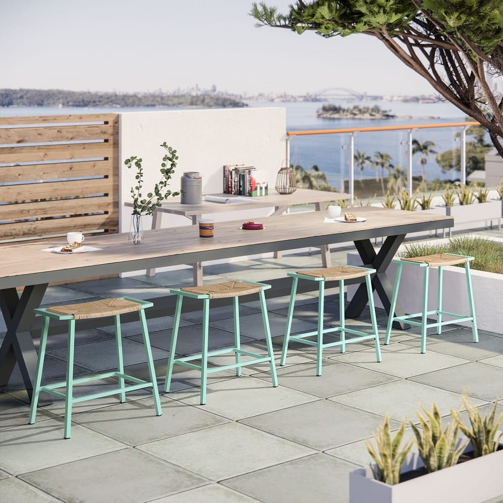 green outdoor rattan bar stools
