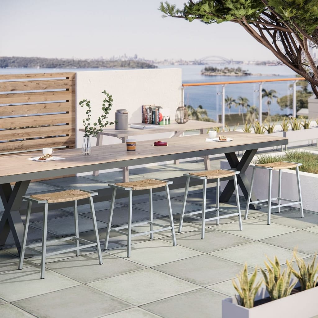 grey outdoor rattan bar stools