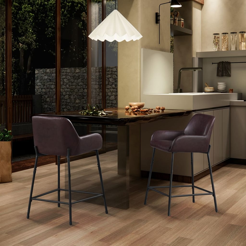 brown Low Back Bar Stools With Arms for kitchen counter