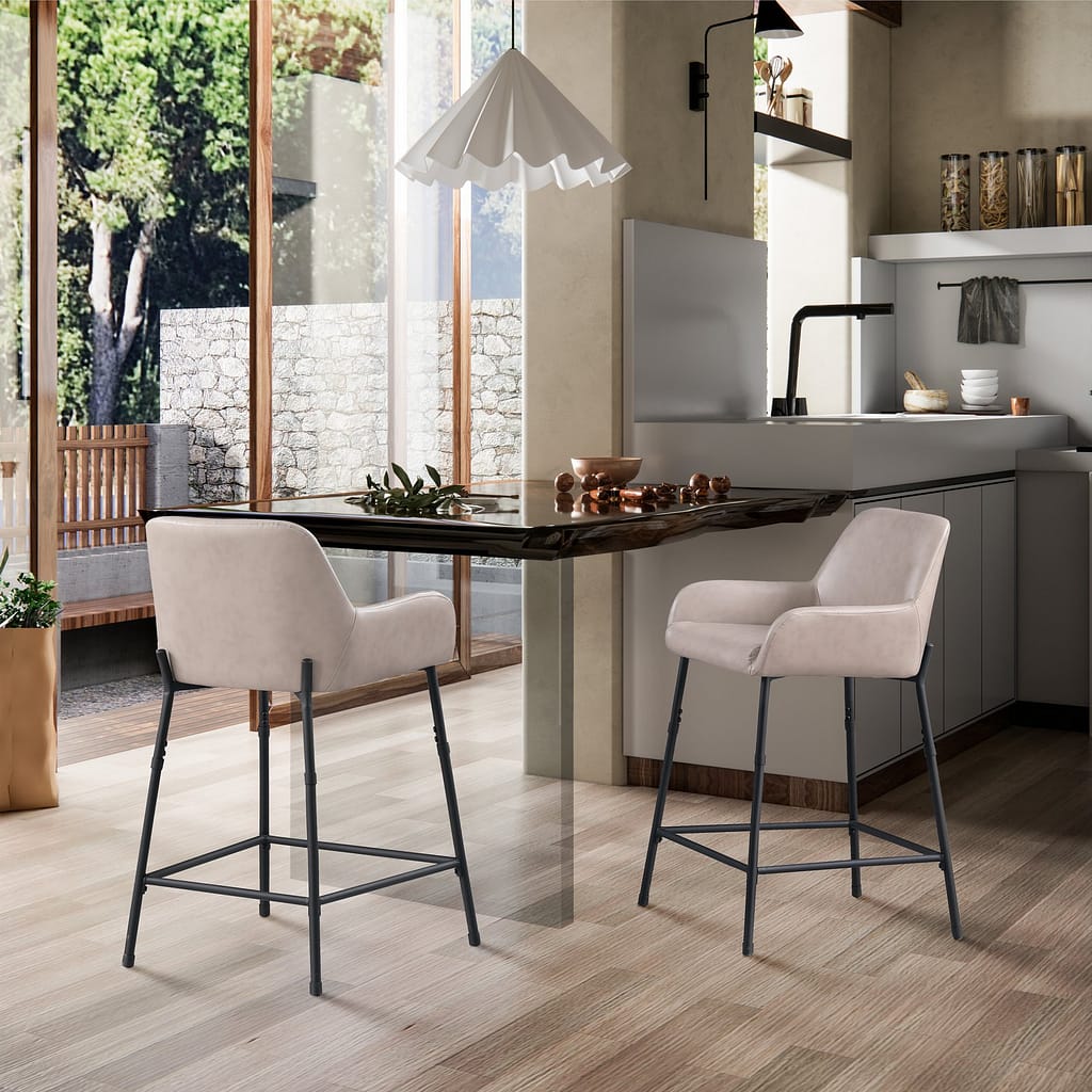 cream Low Back Bar Stools With Arms set of 2