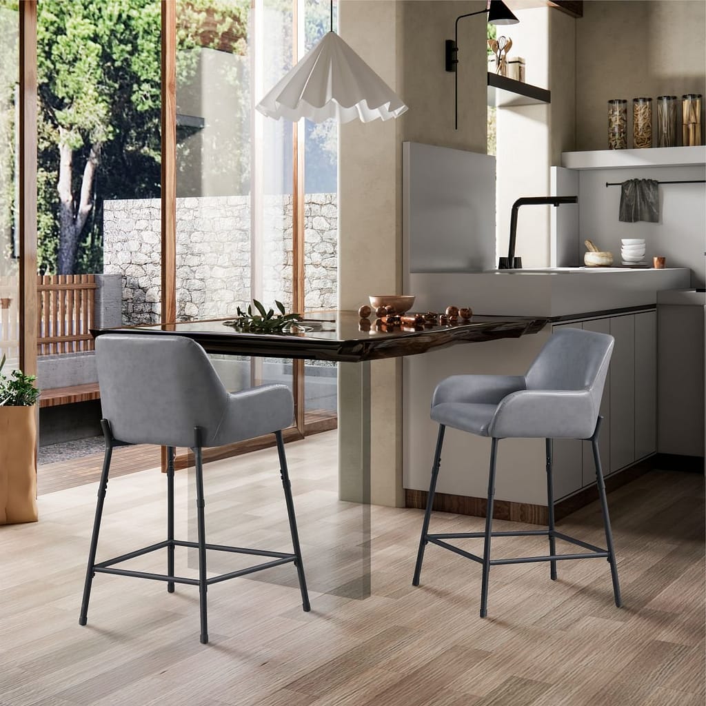 grey Low Back Bar Stools With Arms set of 2