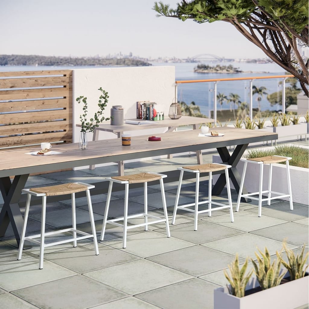 outdoor rattan bar stools white