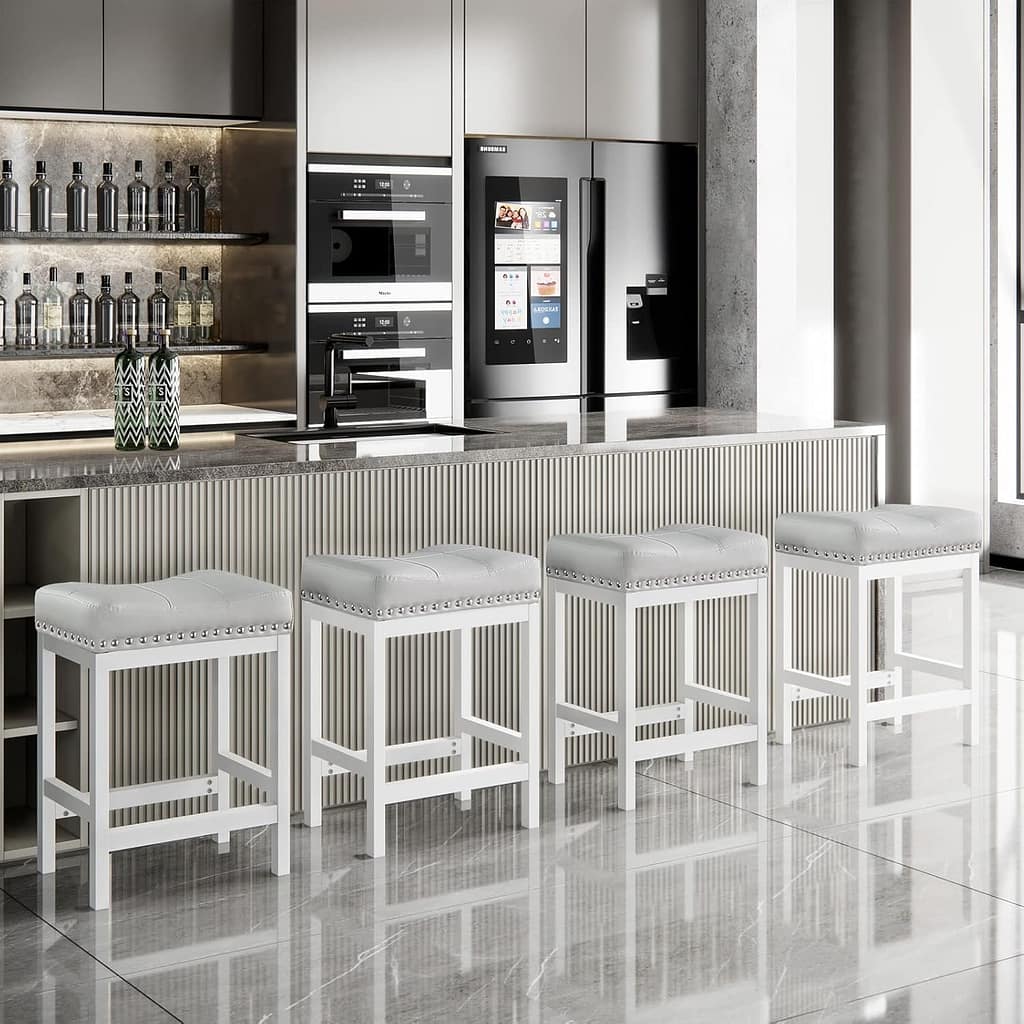 MiItoday Counter Height Bar Stools Set of 2 Gray-White-5