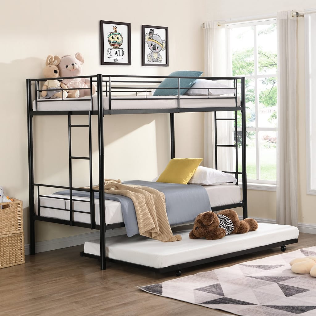 black full bunk bed with trundle