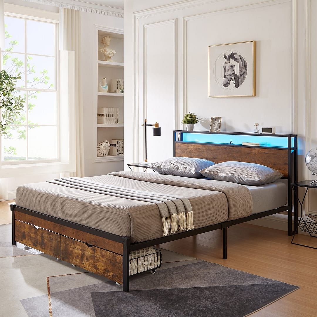 metal bed frame with drawer