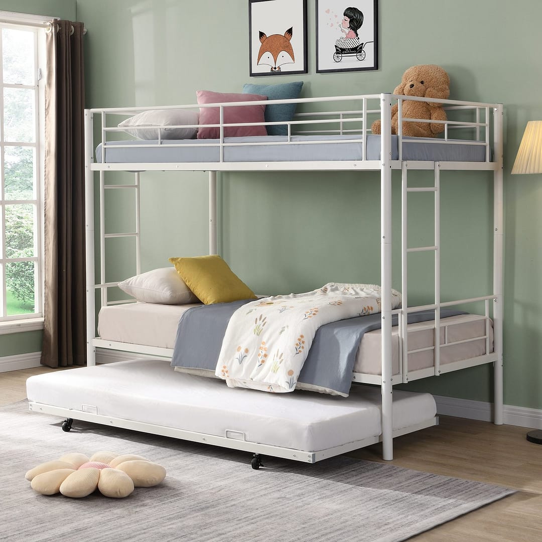 white bunk bed with trundle