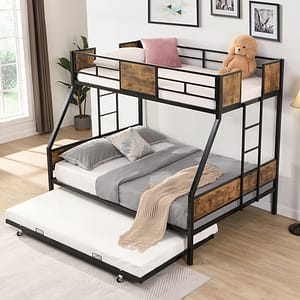 Space-Saving Twin Over Full Bunk Bed with Trundle in Rustic Brown-2