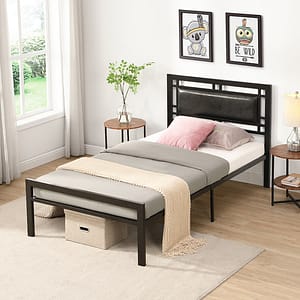 Twin Size Bed Frame with Headboard, Black (1)