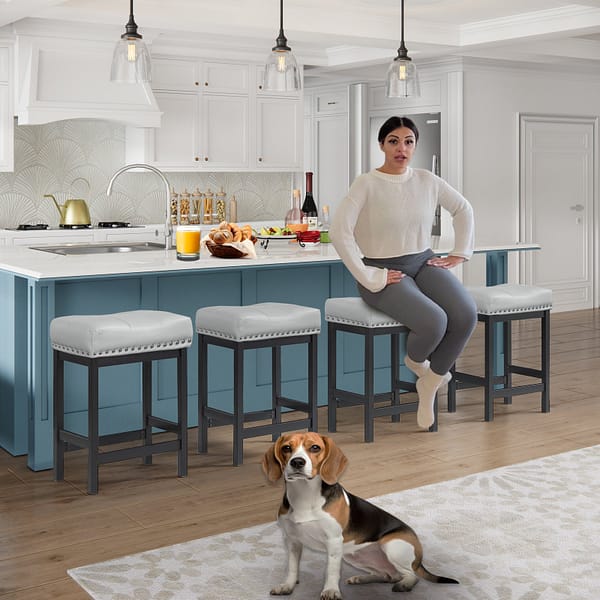 Counter Height Bar Stools Set of 2, Gray PU-3