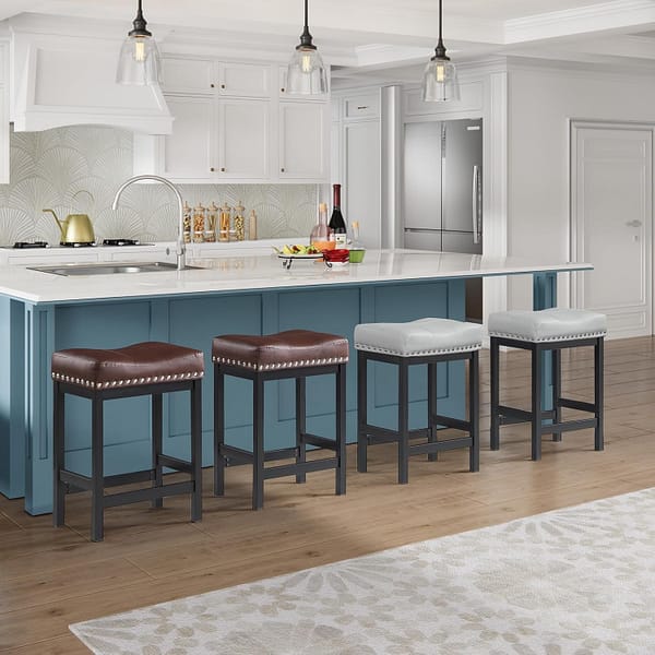 Counter Height Bar Stools Set of 2, Gray PU-4