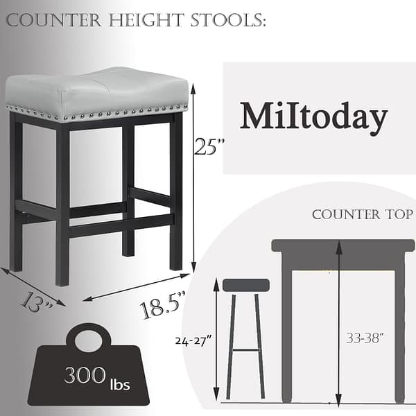Counter Height Bar Stools Set of 2, Gray PU--2