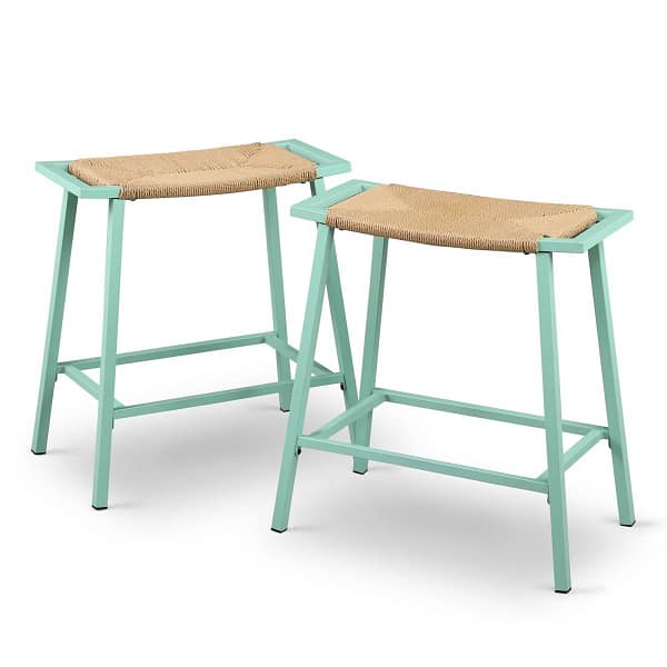Green Backless Wicker Bar Stools for Kitchen Counter