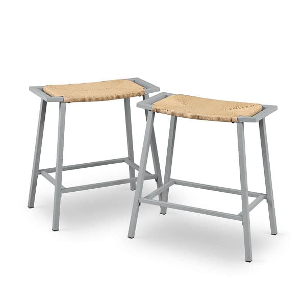 Grey Backless Wicker Bar Stools for Kitchen Counter