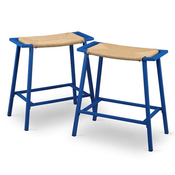 blue Backless Wicker Bar Stools for Kitchen Counter