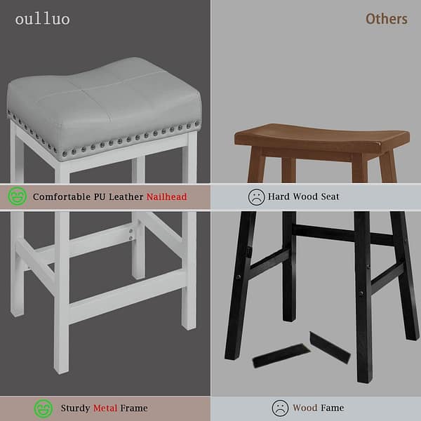 MiItoday Counter Height Bar Stools Set of 2 Gray-White-3