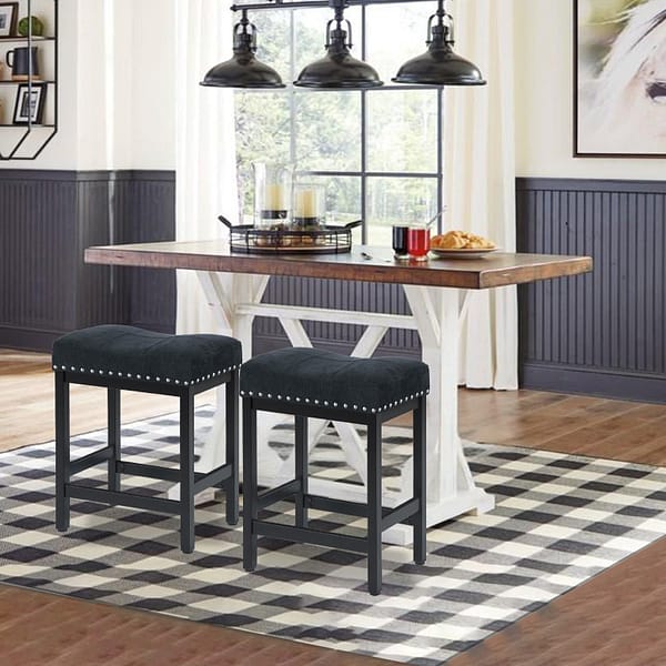Counter Height Bar Stools Set of 2, Black Fabric-7