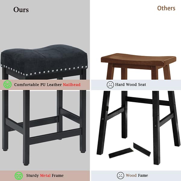 Counter Height Bar Stools Set of 2, Black Fabric-1