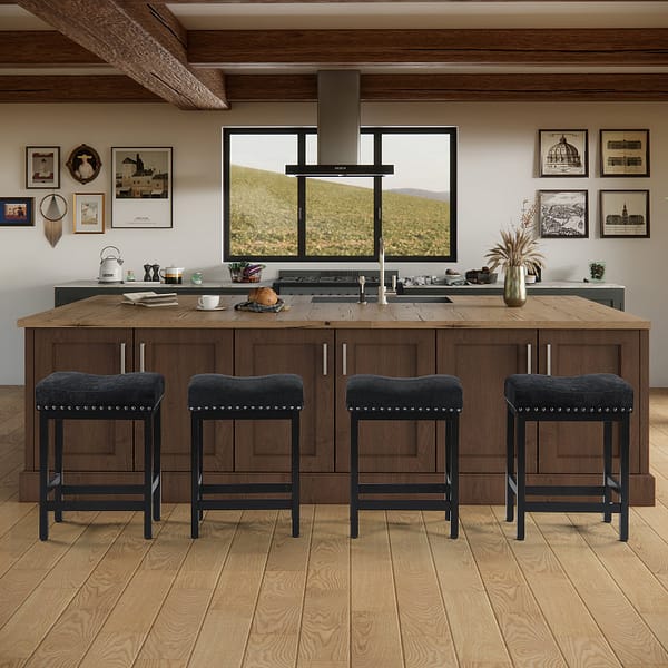 Counter Height Bar Stools Set of 2, Black Fabric-3