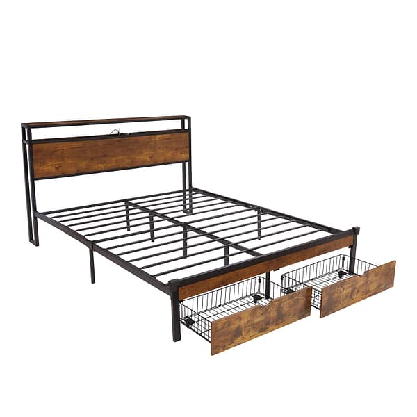 king metal bed frame with drawers