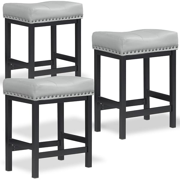 Counter Height Bar Stools Set of 3, Gray PU