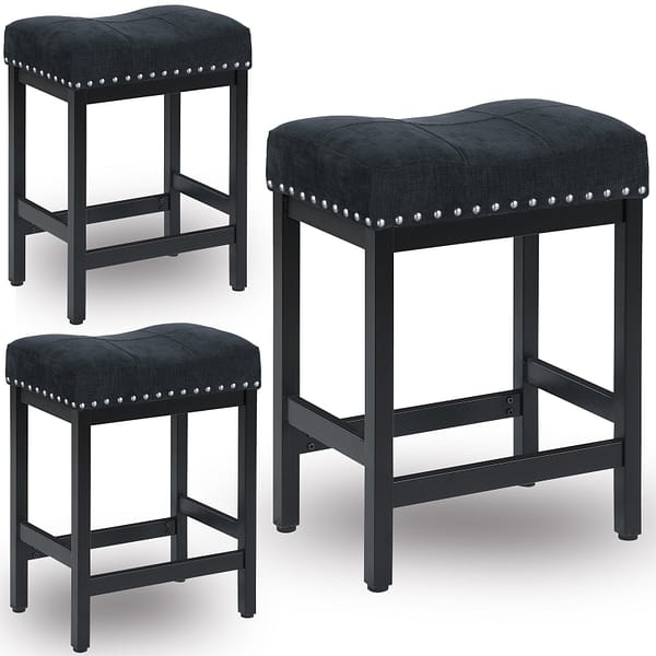 Counter Height Bar Stools Set of 3, Black Fabric