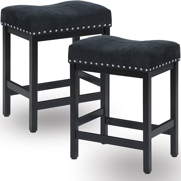 Counter Height Bar Stools Set of 2, Black Fabric-5