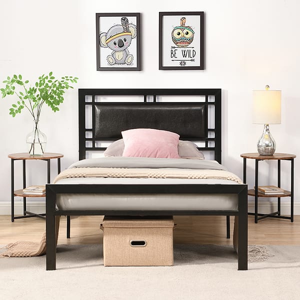 Twin Size Bed Frame with Headboard, Black (2)