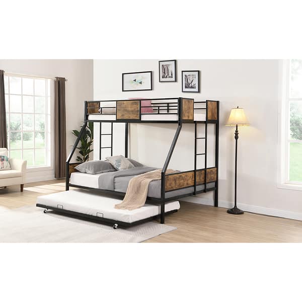 Space-Saving Twin Over Full Bunk Bed with Trundle in Rustic Brown-4