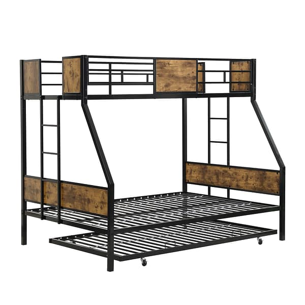 Space-Saving Twin Over Full Bunk Bed with Trundle in Rustic Brown-5